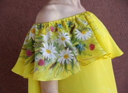 платье летнее РОМАШКИ нат. шелк, 46 размер, свободная роспись, батик